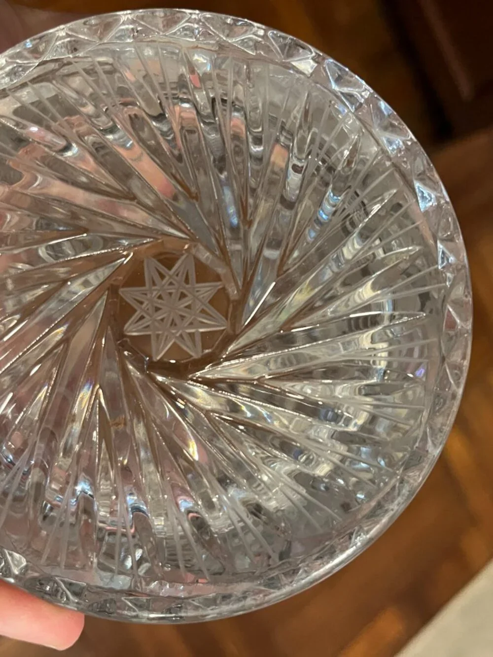 Vintage Heavy Cut Lead Crystal Ice Bucket Pinwheel Pattern Barware 5x5 Inches